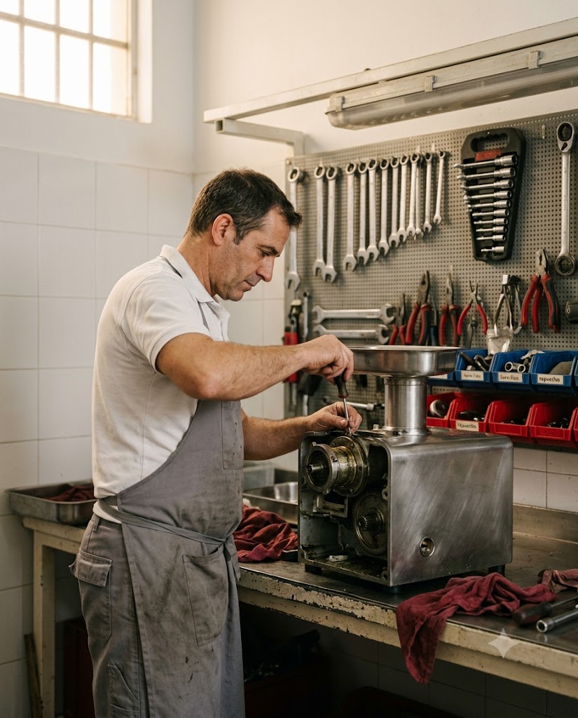 Técnico de Guerrero Coves interviniendo una máquina en el taller de Torrent